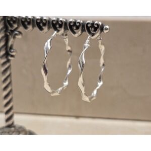 32mm Sterling Silver Ribbon Twist Hoop Earrings 925 JCM